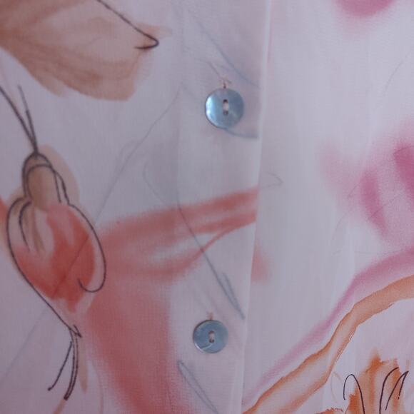 Dress Barn Size Medium M Sheer Floral Flower Pink Blouse Button Up Dressy - Picture 9 of 9